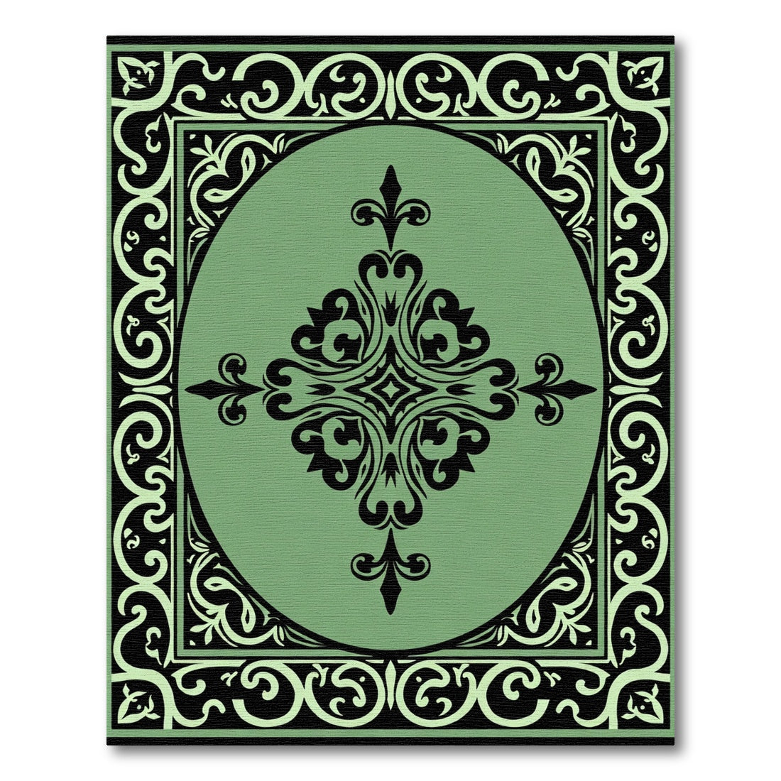 Sage Green Black Floral Medallion Rug