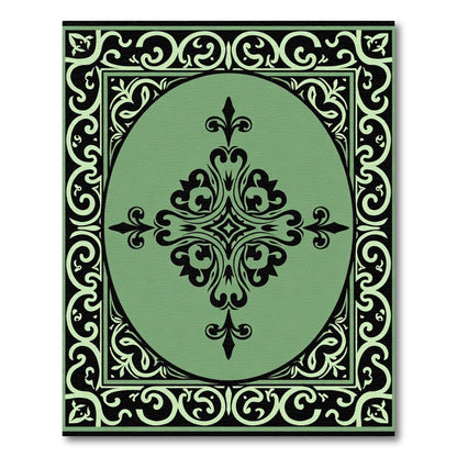 Sage Green Black Floral Medallion Rug