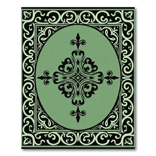 Sage Green Black Floral Medallion Rug