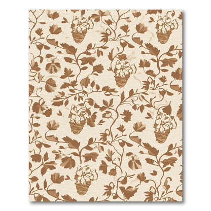 Antique Brown Floral Basket Scroll Rug