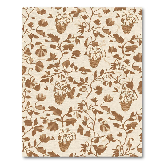 Antique Brown Floral Basket Scroll Rug