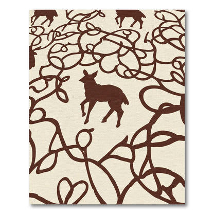 Brown Deer Forest Whimsical Line Art Rug