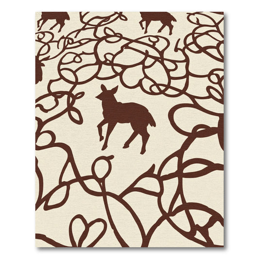 Brown Deer Forest Whimsical Line Art Rug