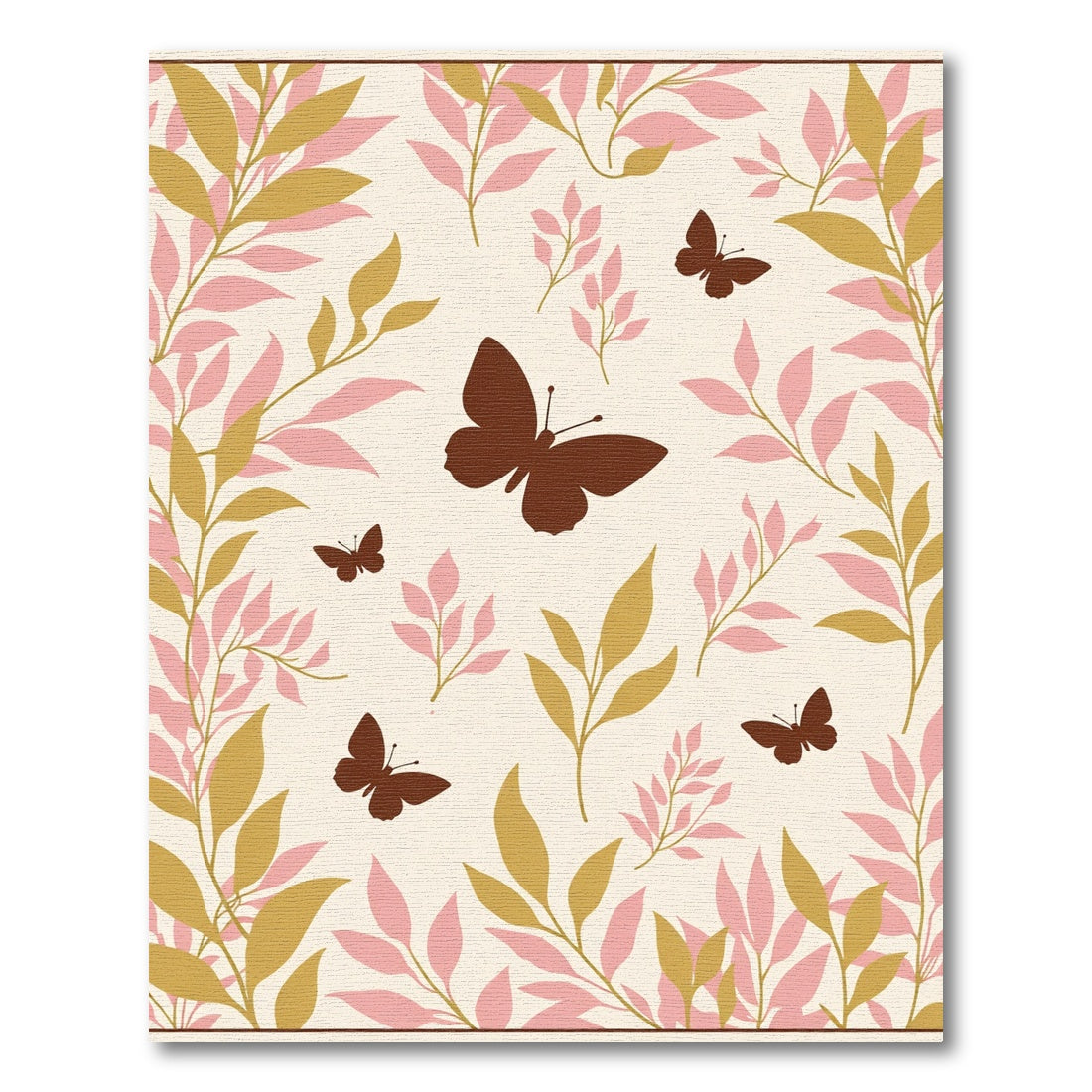 Brown Butterfly Pink Leafy Branch Rug