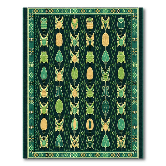 Deep Emerald Beetle Floral Jacquard Rug