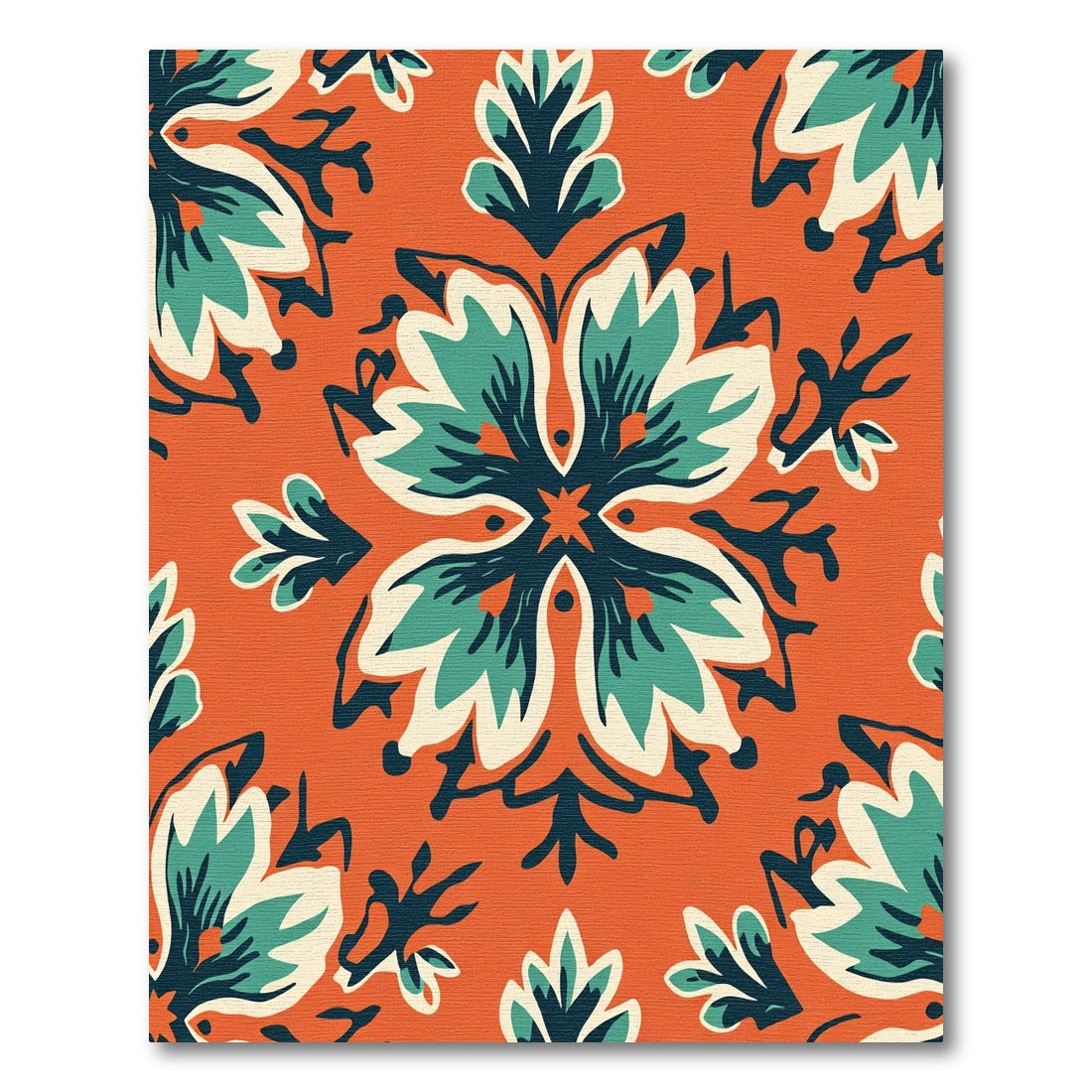 Bold Orange Teal Floral Mandala Rug