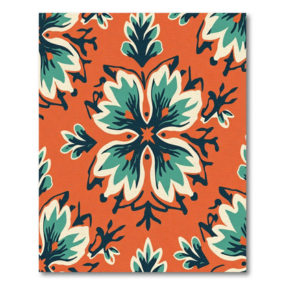 Bold Orange Teal Floral Mandala Rug