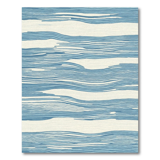 Azure Blue Wavy Organic Stripes Rug