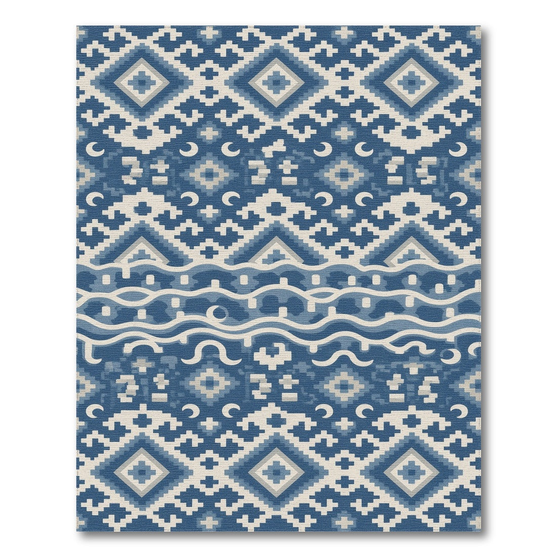 Blue and Teal Washable Blue Geometric Washable Area Rug