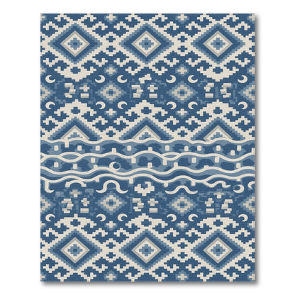Blue and Teal Washable Blue Geometric Washable Area Rug