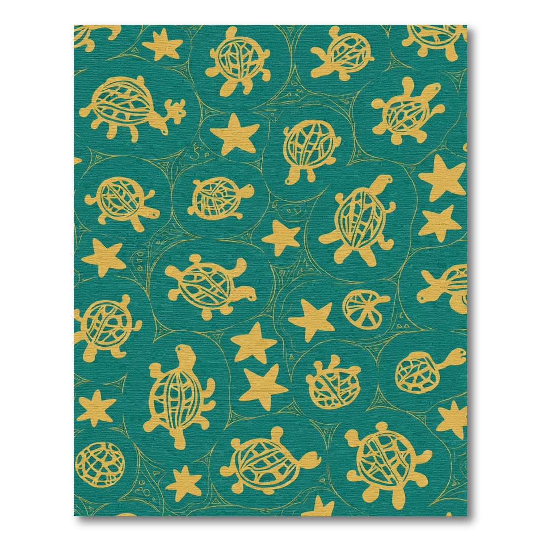 Golden Turtle Starfish Teal Circles Rug