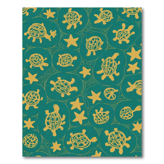 Golden Turtle Starfish Teal Circles Rug