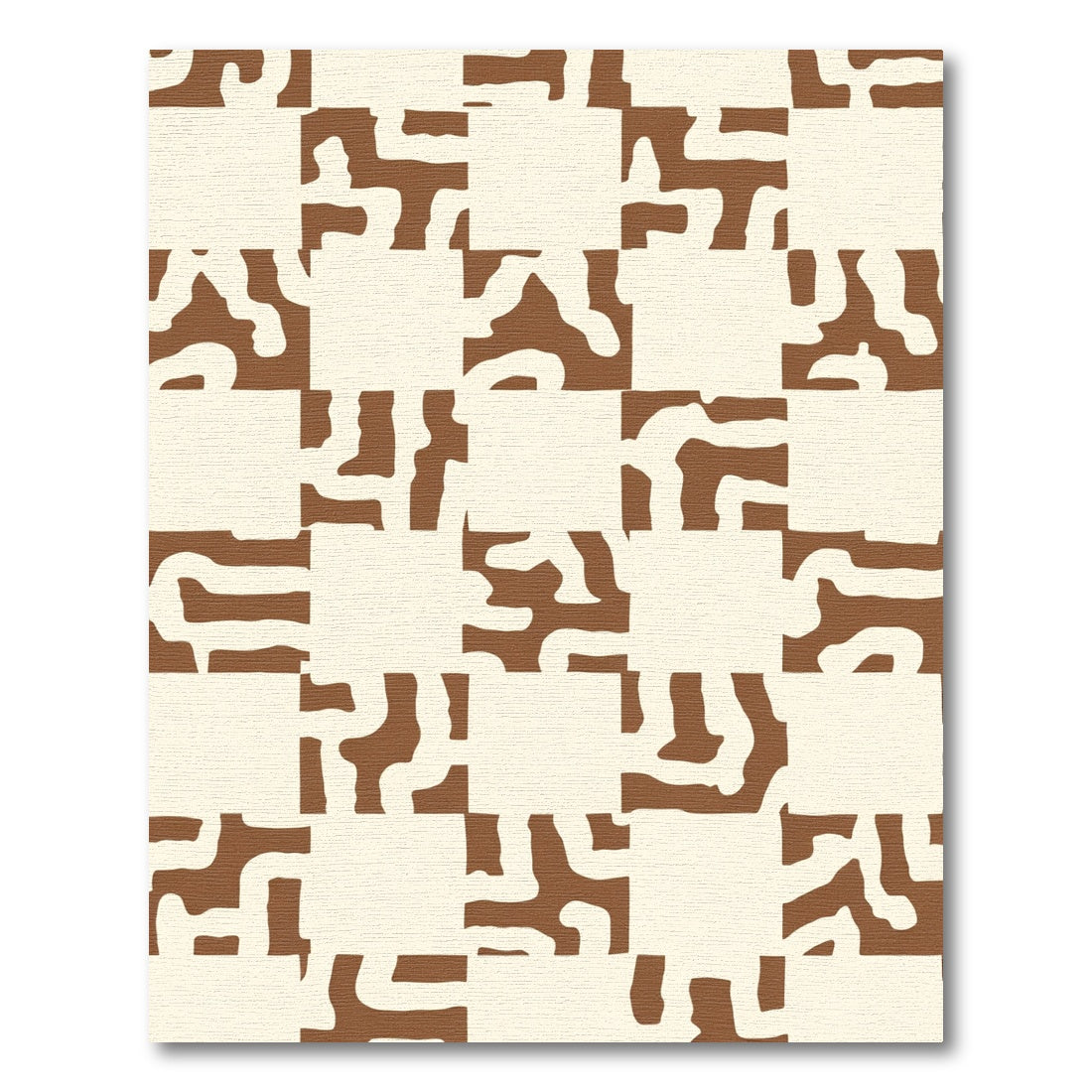 Brown Cream Abstract Checkerboard Rug