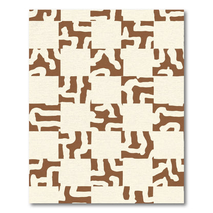 Brown Cream Abstract Checkerboard Rug