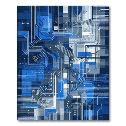 Abstract Blue Circuit Board Flow Rug