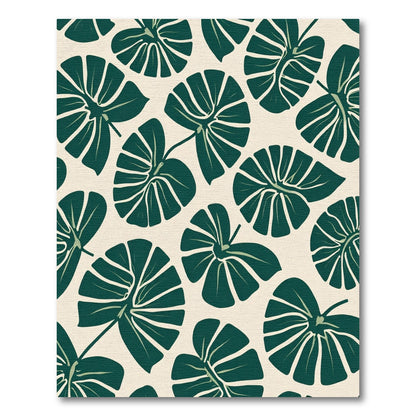 Dark Green Large Leaf Tropical Rug