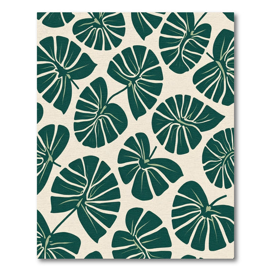 Dark Green Large Leaf Tropical Rug