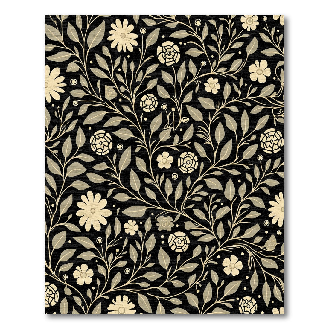 Black Floral Vine Garden Rug