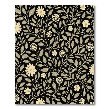Black Floral Vine Garden Rug