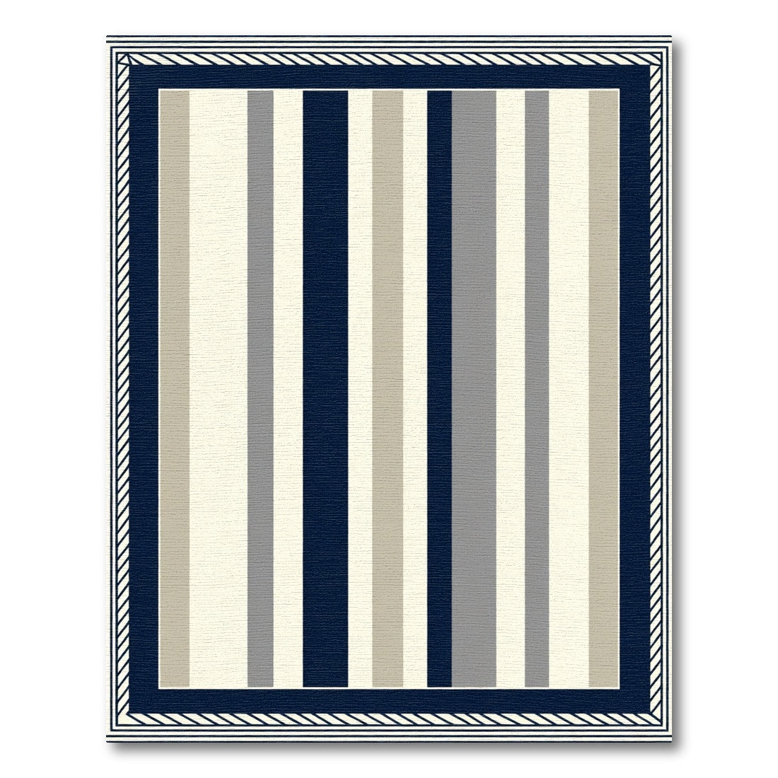 Navy Beige Gray Striped Border Rug