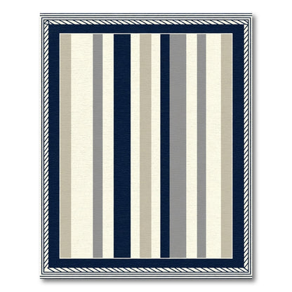 Navy Beige Gray Striped Border Rug