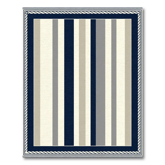 Navy Beige Gray Striped Border Rug