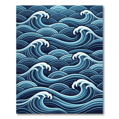 Deep Blue Dynamic Ocean Wave Rug