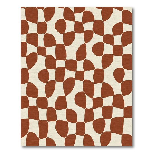 Terracotta Cream Wavy Checkered Rug