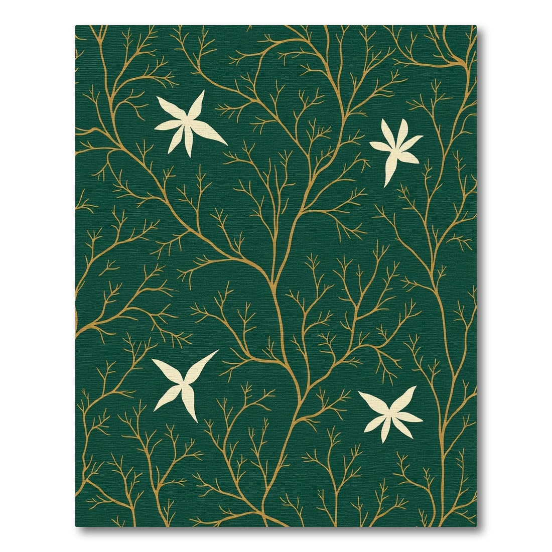Emerald Green Golden Botanical Branch Rug