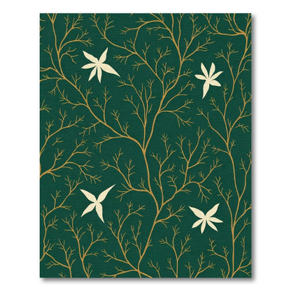 Emerald Green Golden Botanical Branch Rug