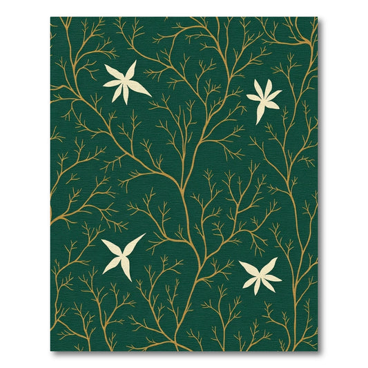 Emerald Green Golden Botanical Branch Rug