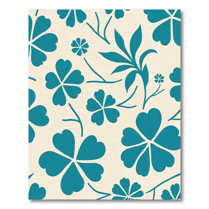 Teal Clover Floral Cream Background Rug