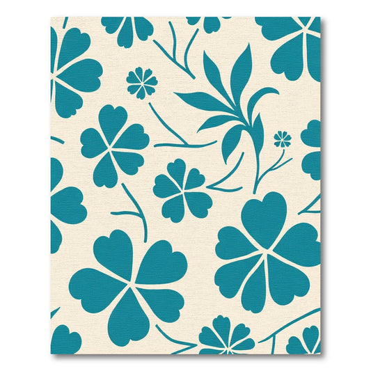 Teal Clover Floral Cream Background Rug