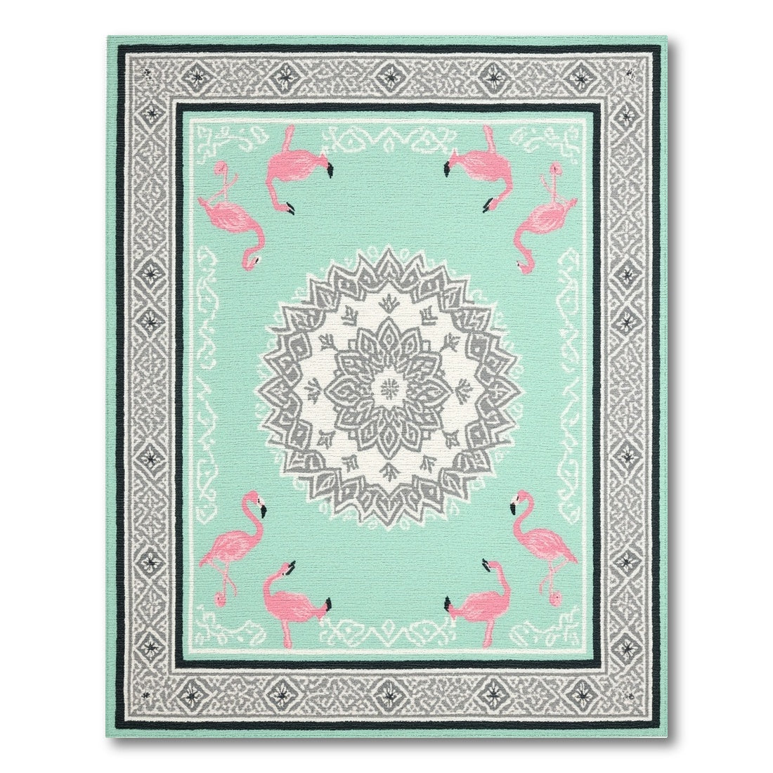 Flamingo Teal Mandala Area Rug
