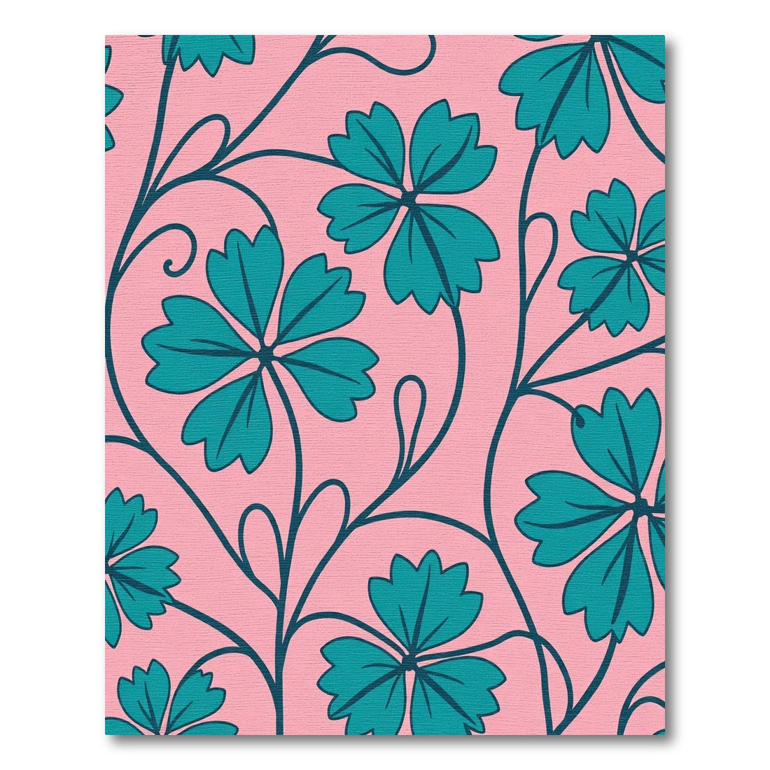 Teal Leaf Vine On Pink Background Rug