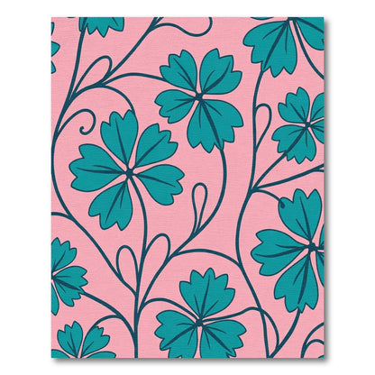 Teal Leaf Vine On Pink Background Rug