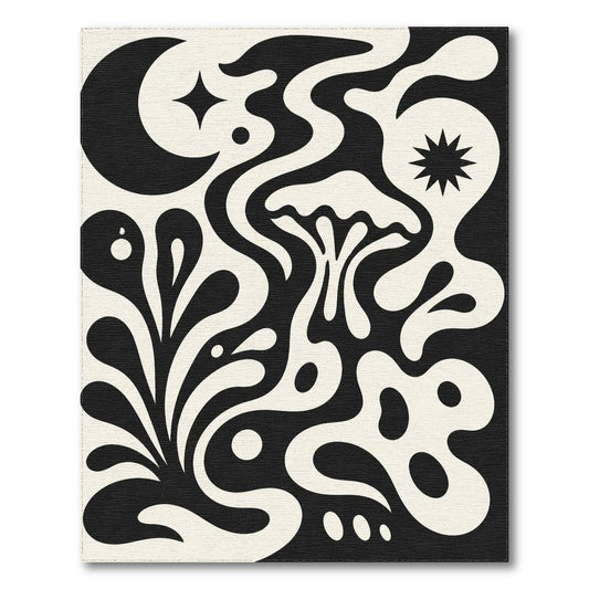 Abstract Black White Flow Area Rug