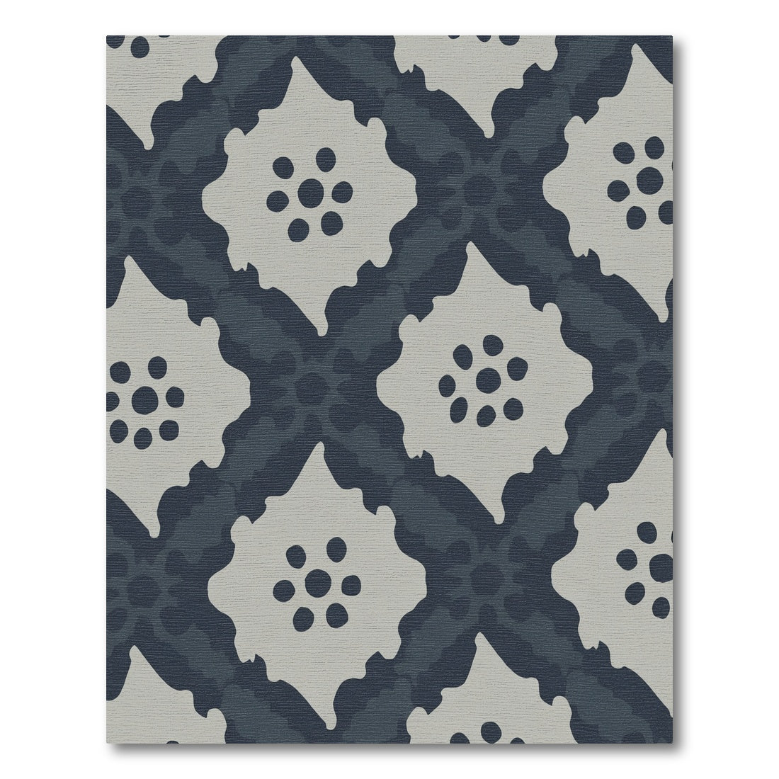 Dark Blue Gray Abstract Floral Diamond Rug