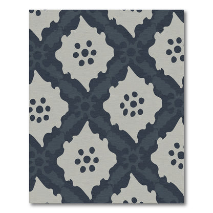 Dark Blue Gray Abstract Floral Diamond Rug