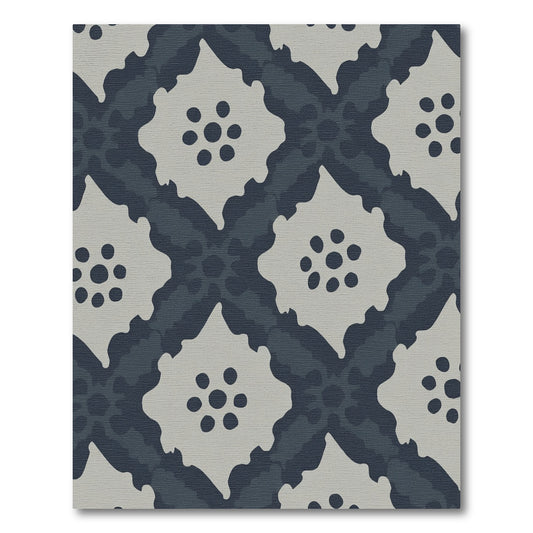 Dark Blue Gray Abstract Floral Diamond Rug