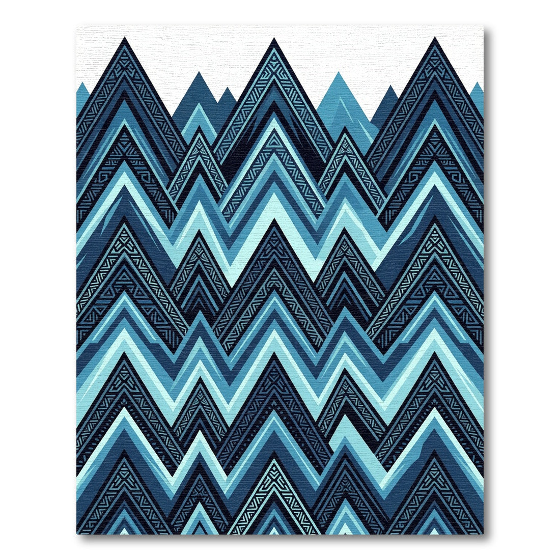 Geometric Mountain Peaks Blue Rug