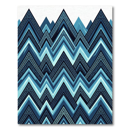 Geometric Mountain Peaks Blue Rug