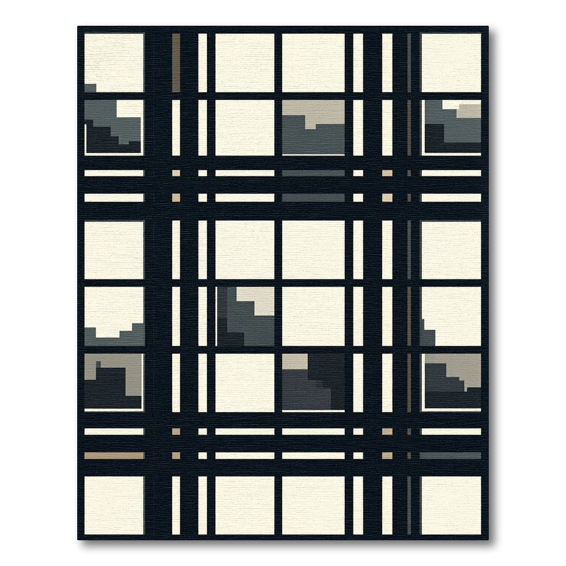 Dark Navy Plaid Abstract Blocks Rug