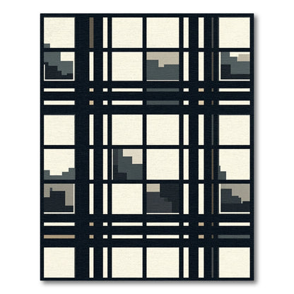 Dark Navy Plaid Abstract Blocks Rug