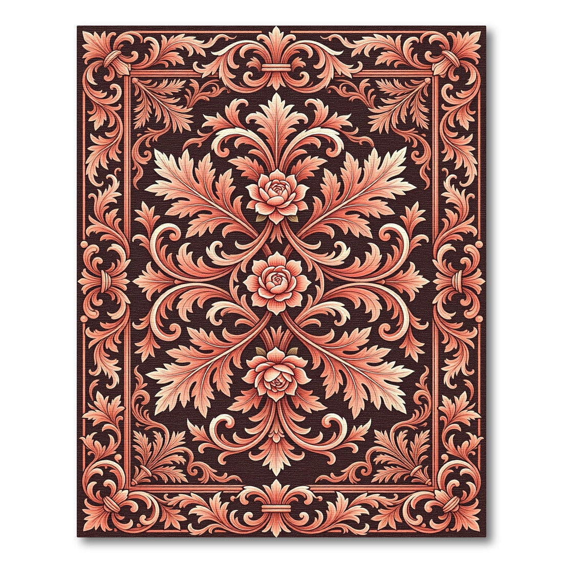 Coral Swirl Floral Medallion Jacquard Rug