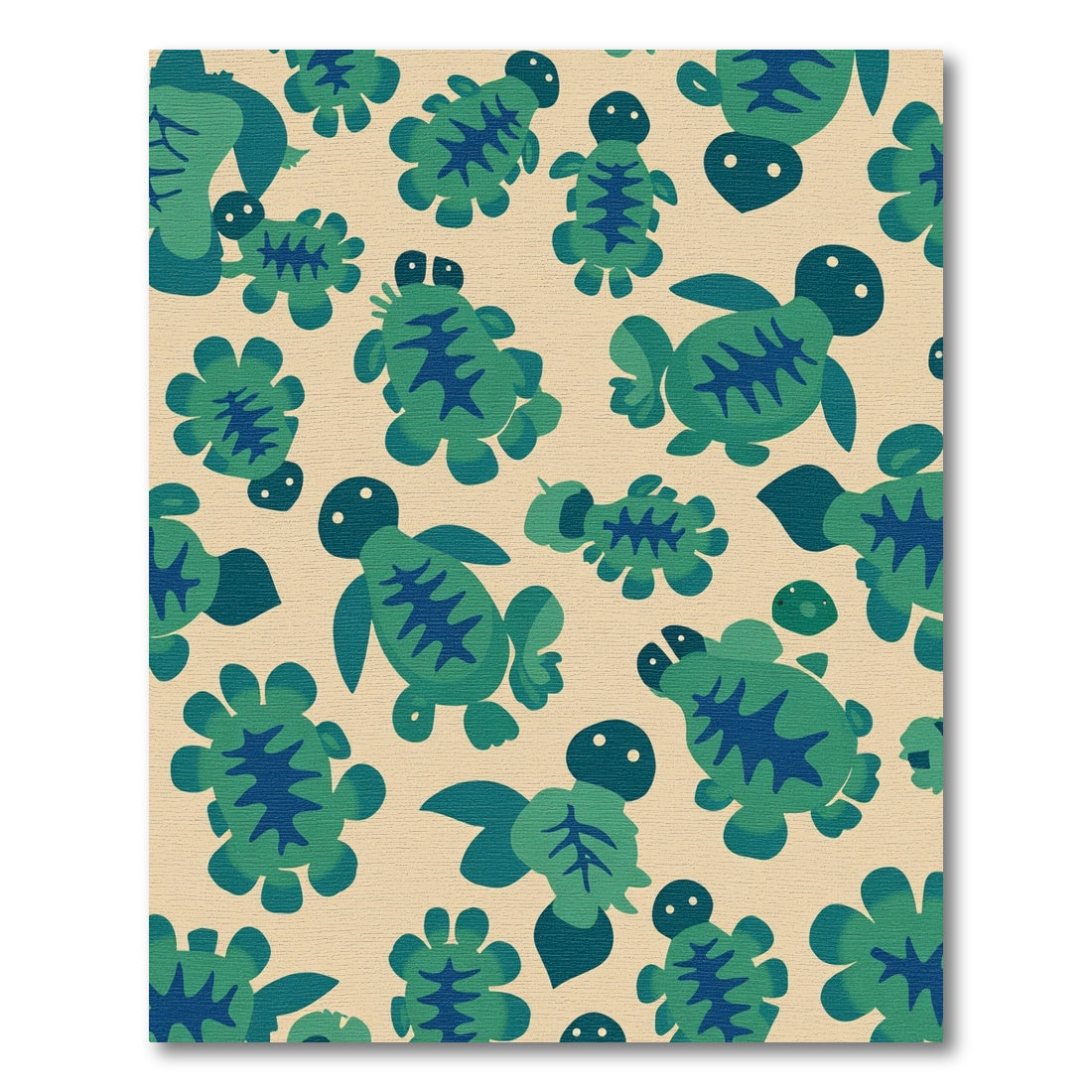 Whimsical Green Turtle Family Pattern Rug