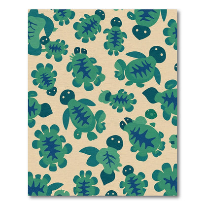 Whimsical Green Turtle Family Pattern Rug