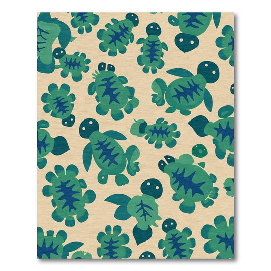 Whimsical Green Turtle Family Pattern Rug