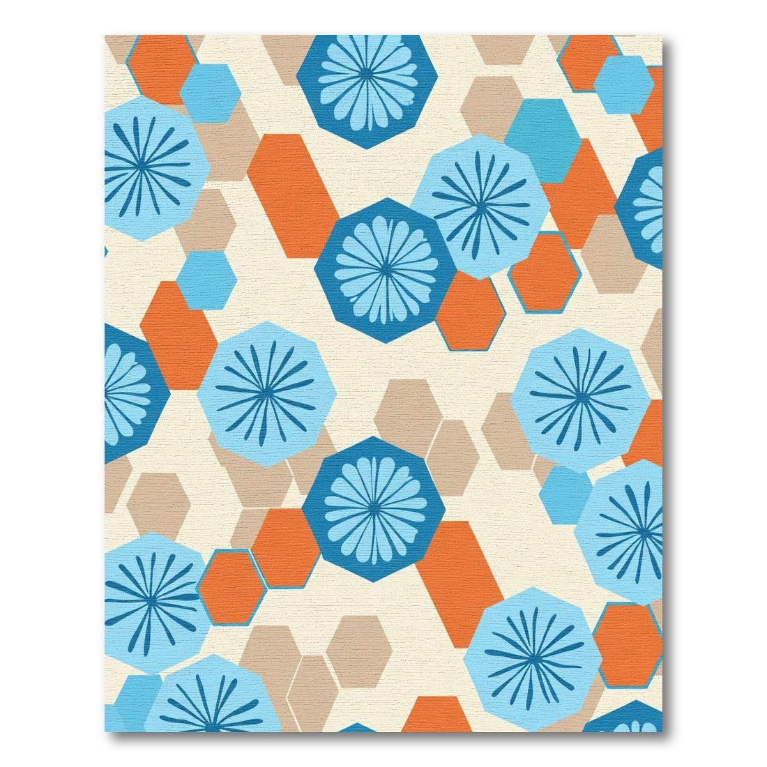 Retro Blue Orange Geometric Hexagon Rug