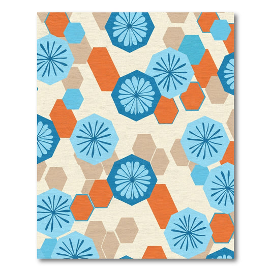 Retro Blue Orange Geometric Hexagon Rug